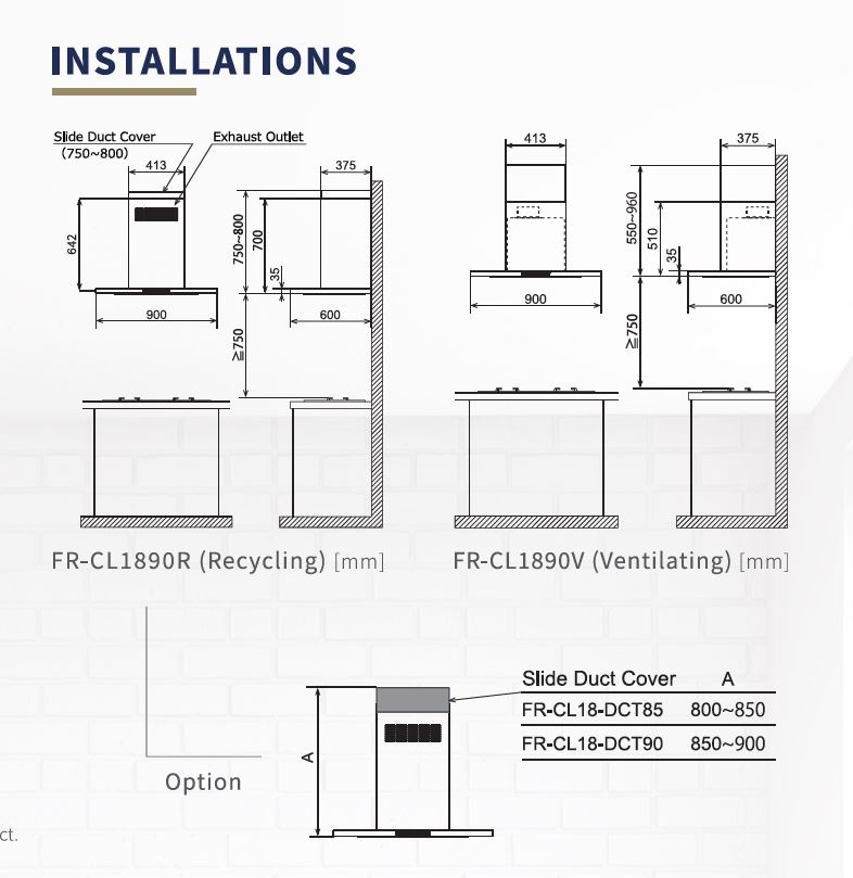 FUJIOH 90cm Chimney Cooker Hood (Made In Japan) FR-CL1890