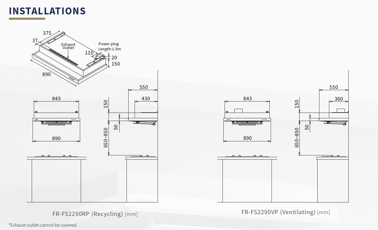FUJIOH 89cm Slim Cooker Hood (Made In Japan) FR-FS2290