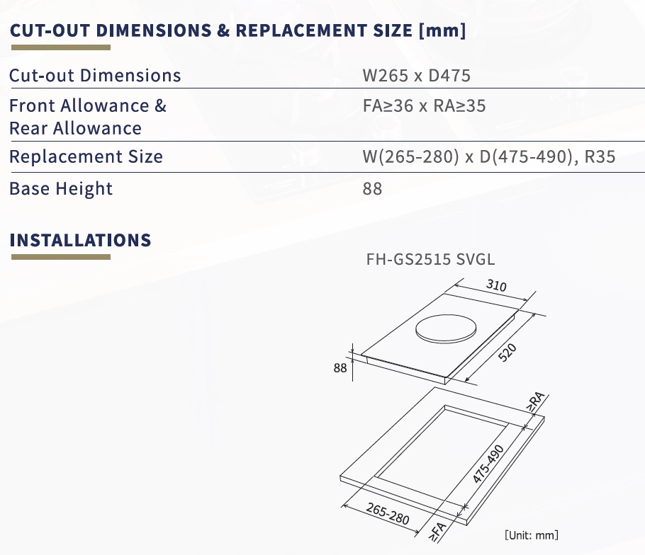 FUJIOH 30cm 1 Burner Domino Gas Hob GS2515 SVGL
