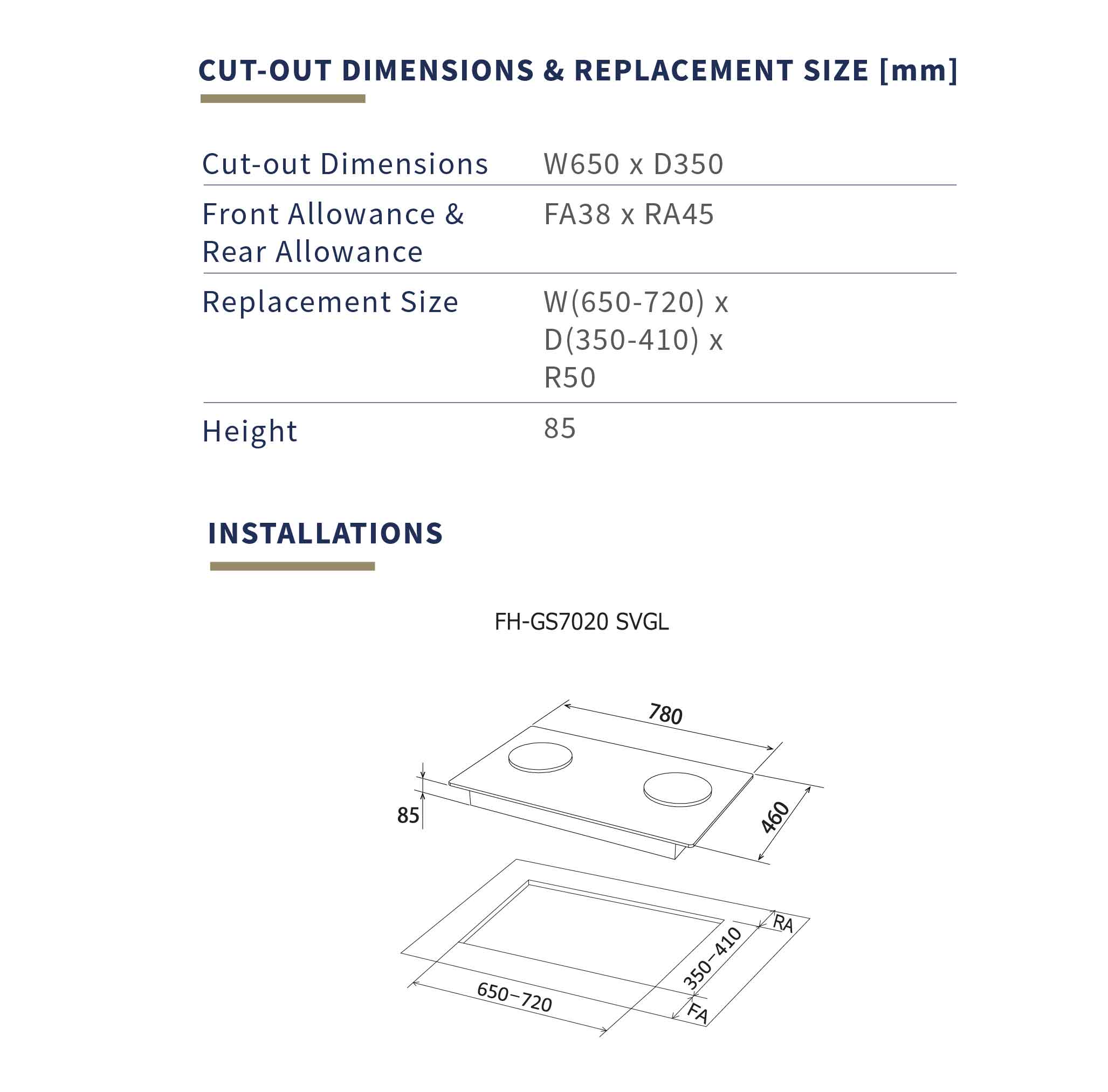 FUJIOH 78cm 2 Burners Gas Hob FH-GS7020