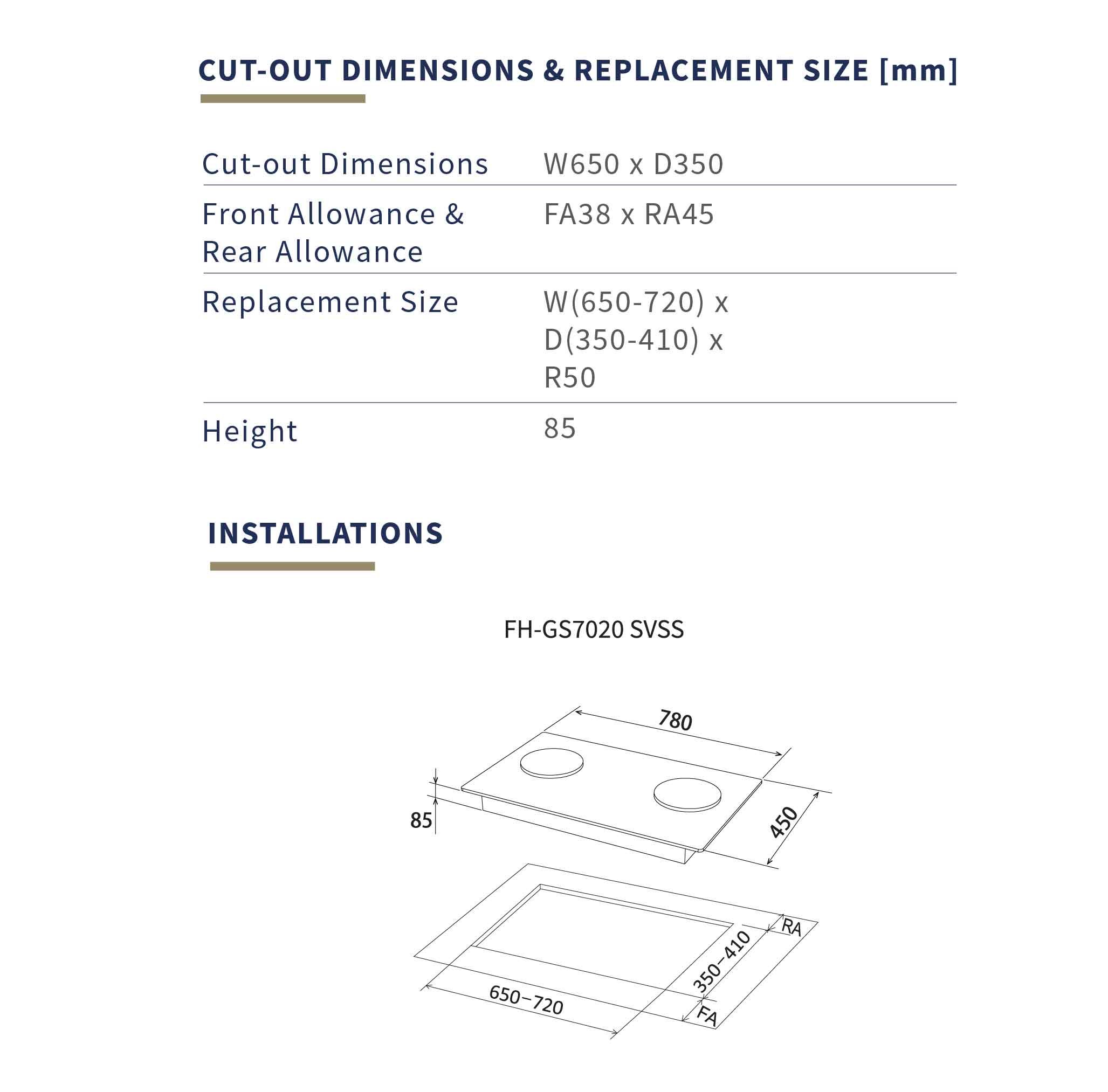 FUJIOH 78cm 2 Burners Gas Hob FH-GS7020