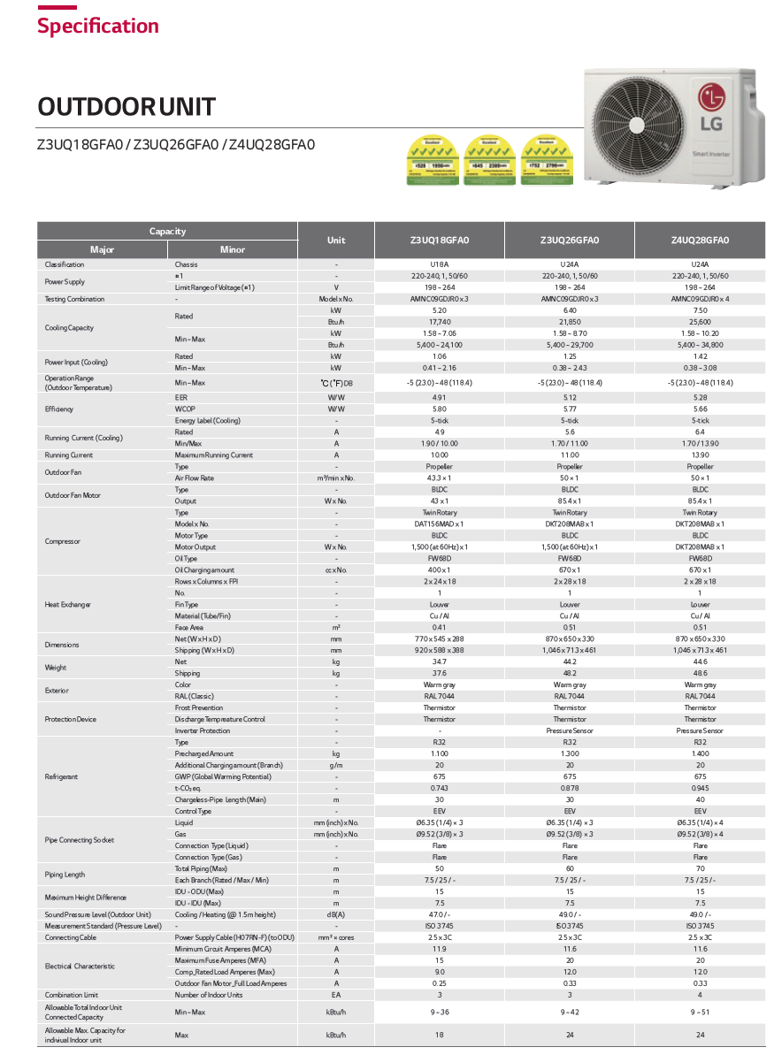 LG System 3 AIRCON Z3UQ26GFA0/ 2 X AMNC09GDJR0 + AMNC12GDJR0