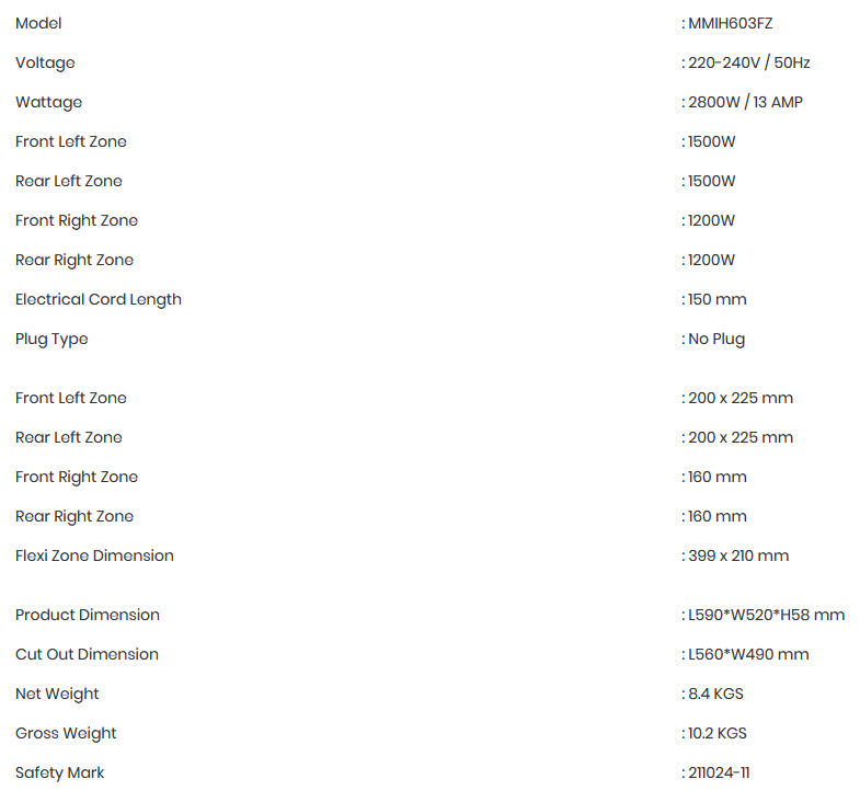 Mayer 60 cm Flexi 3 Zone Induction Hob MMIH603FZ