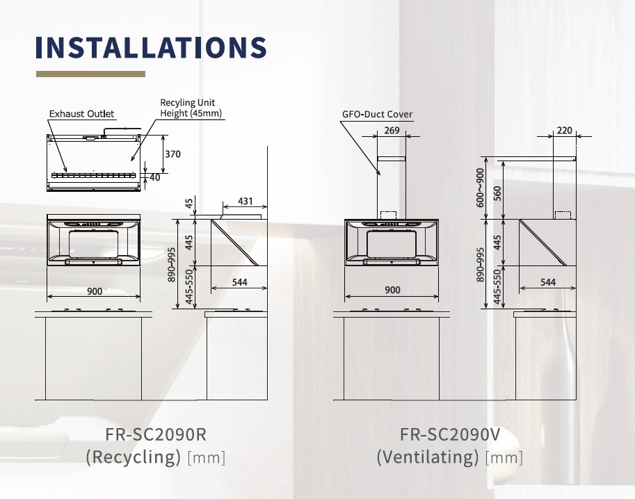 FUJIOH 90cm Inclined Design Cooker Hood (Made In Japan) FR-SC2090