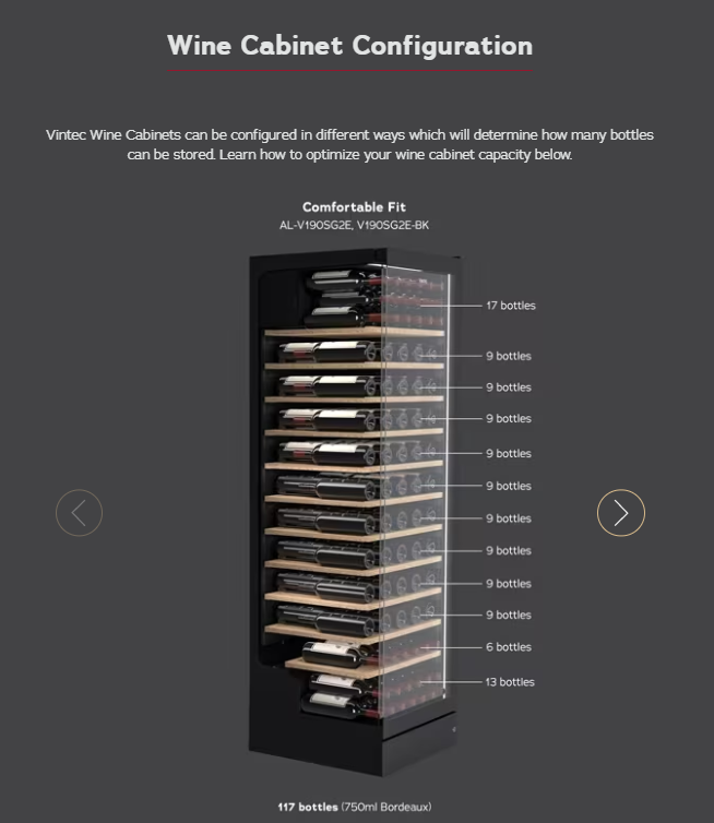 Vintec 198 Bottle Single/MultiTemp Wine Cellar V190SG2EBK