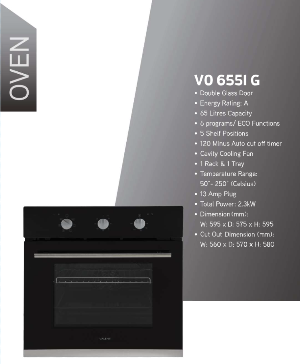 Valenti 65L Built-In Oven VO 6551G