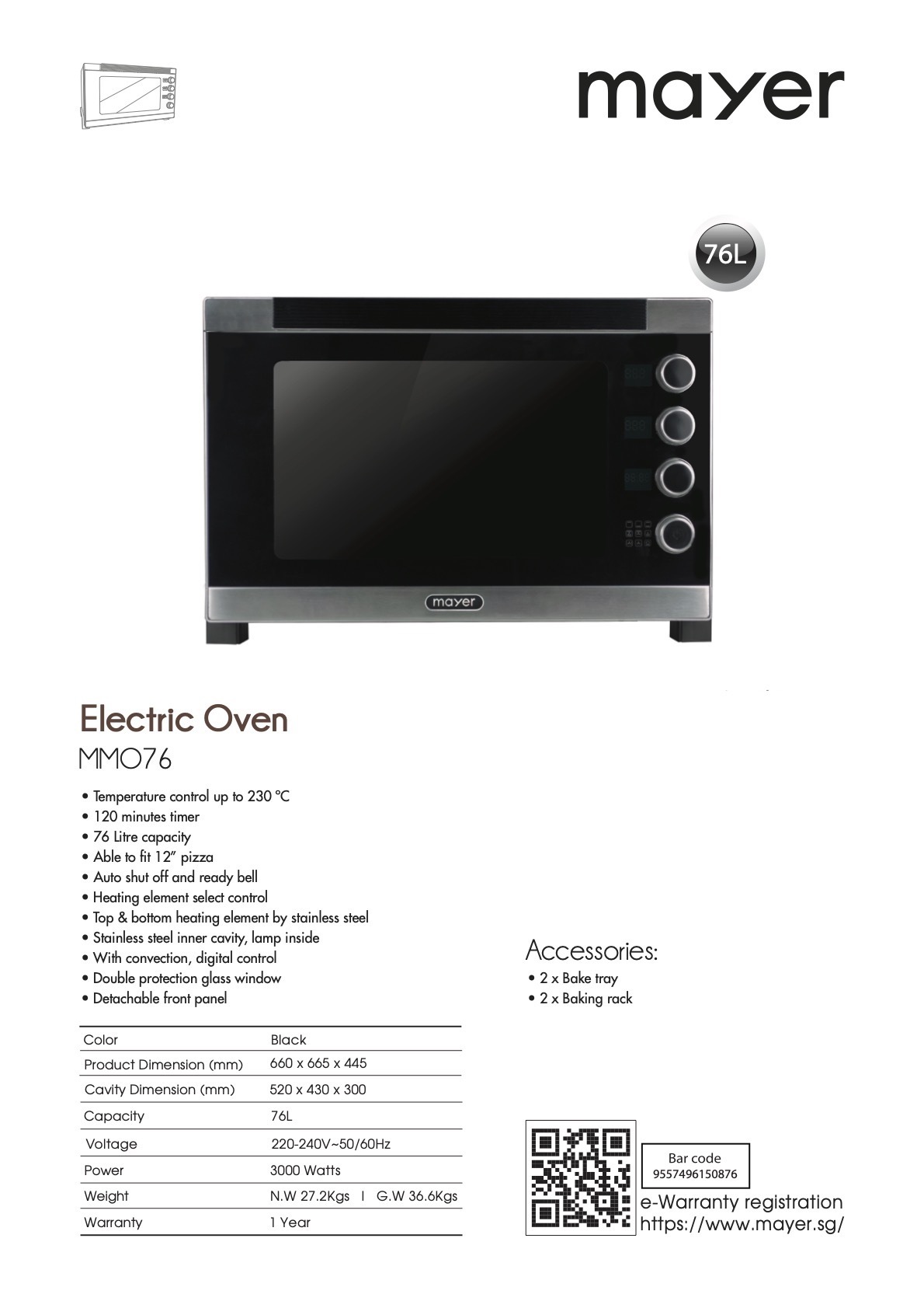 Mayer 76L Digital Oven MMO76D 