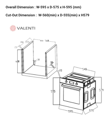 Valenti 71L Built In Oven VO 7182G 