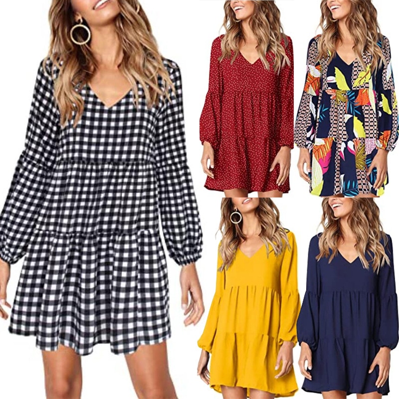 2233 Long Sleeve V-neck Dress Miniskirt  Dress for Women  White Dress  Dresses  Dresses for Women  Dresses Women