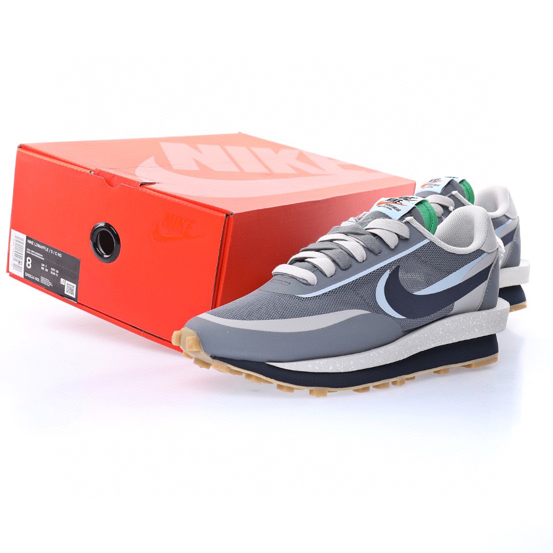 CLOT x Sacai x Nike LDV Waffle"K.O.D. 2/Cool Grey"重疊設計前衛華夫變形休閒慢跑鞋「聯名網紗灰藍解構」