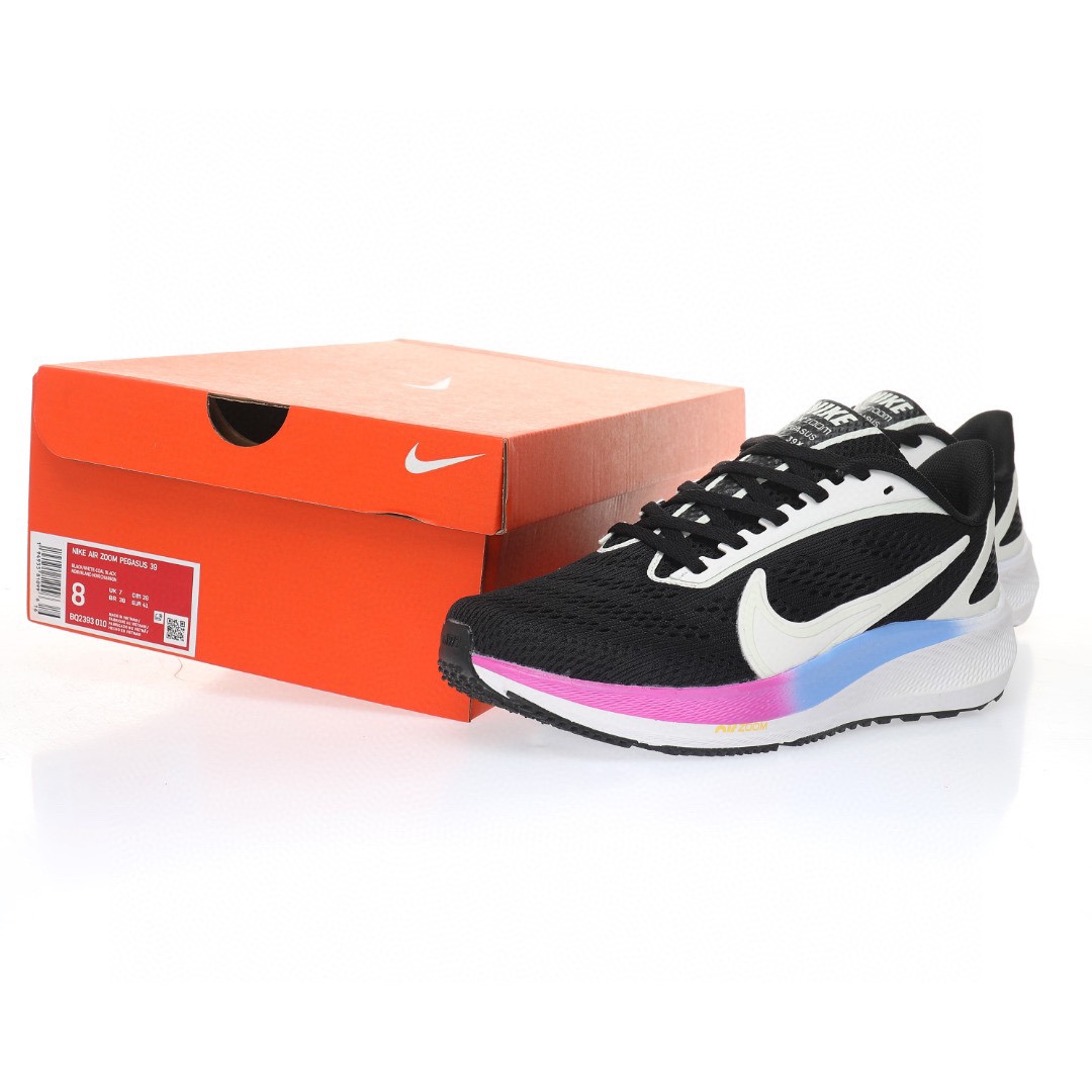 Nike Air Zoom Pegasus 39代超級飛馬渦輪增壓馬拉松休閒運動慢跑鞋「網織黑白紫藍漸變」