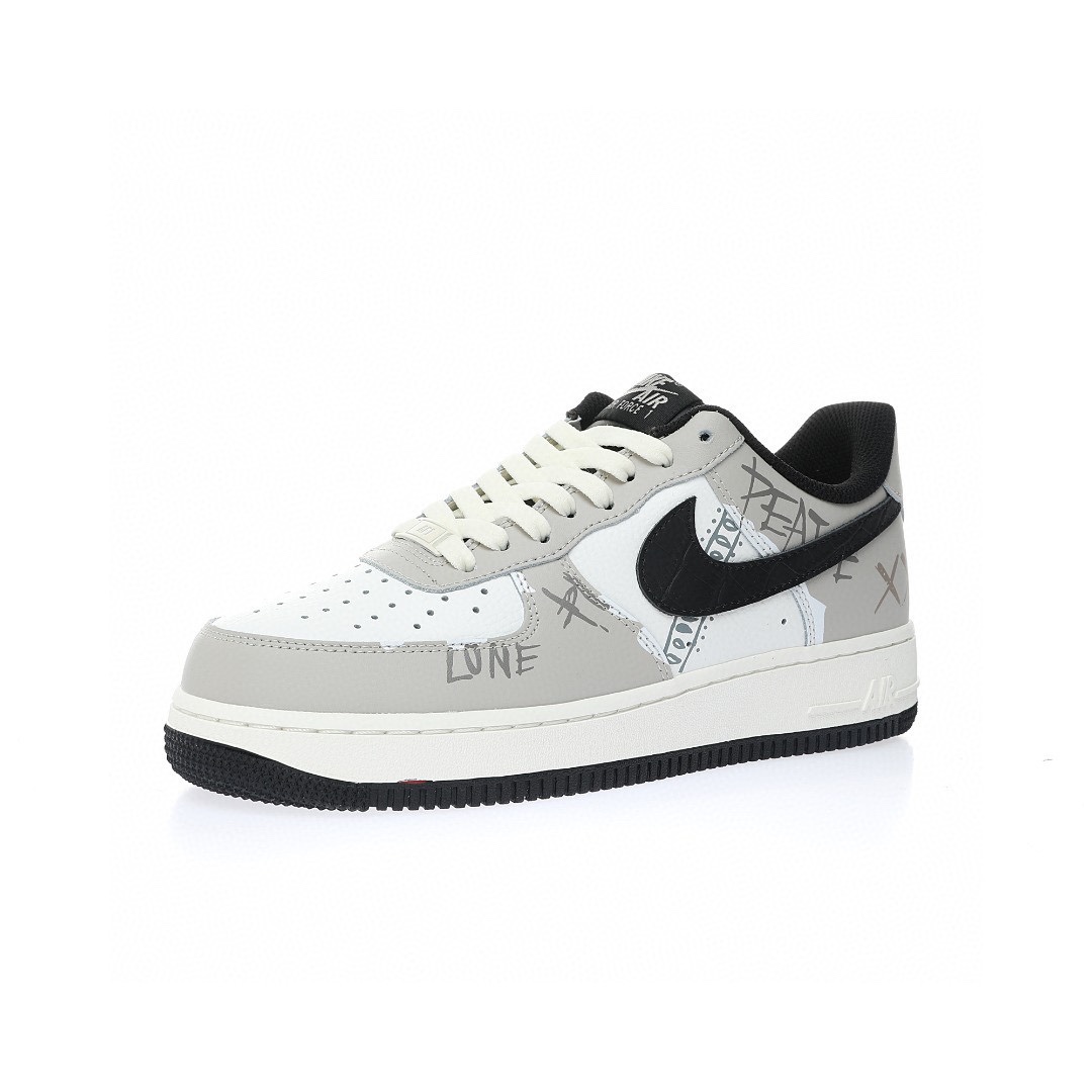 Nike Air Force 1 “淺灰白黑腰果花XX塗鴉”