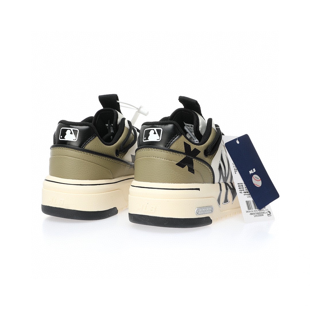 New York Yankees x MLB Chunky Liner Low 皮革米棕黑NY印花綁繩