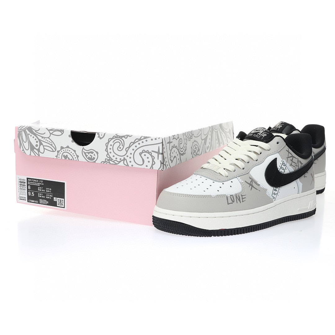 Nike Air Force 1 “淺灰白黑腰果花XX塗鴉”