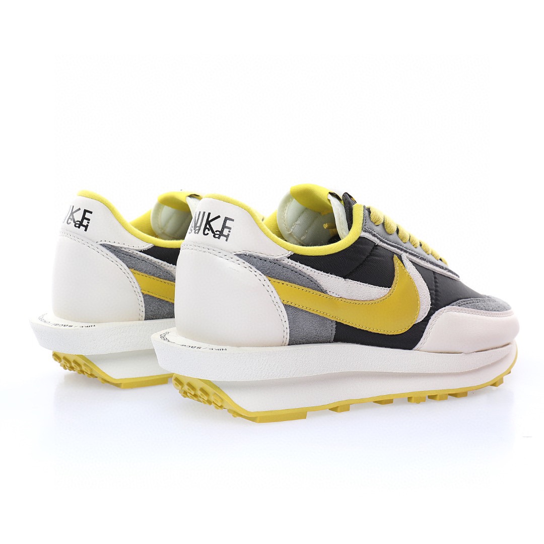 Undercover x Sacai x Nike LDWaffle"Bright Citron"重疊設計前衛華夫變形休閒慢跑鞋「白黃黑影子灰」