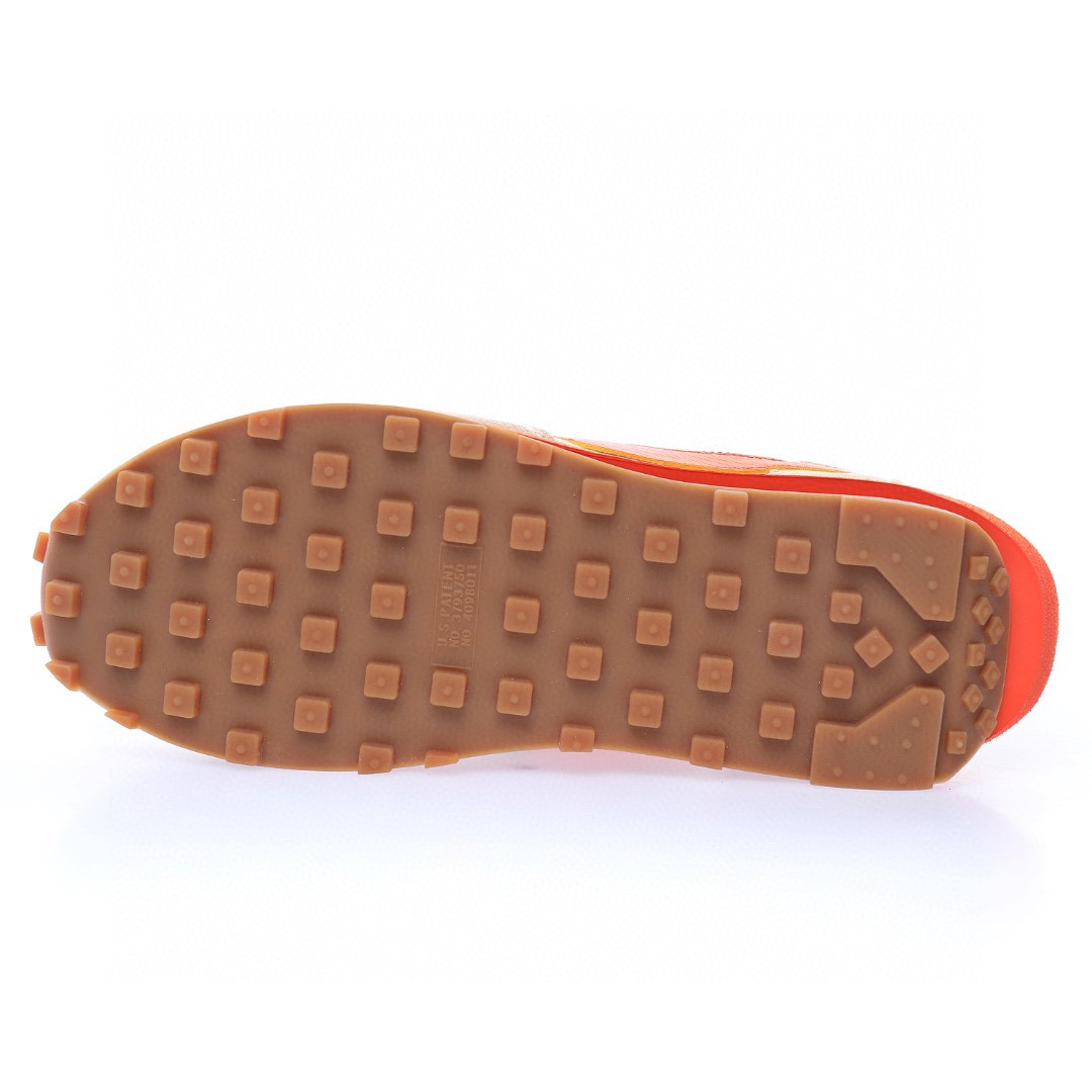 CLOT x Sacai x Nike LDV Waffle"Net/Orange Blaze-Deep Red-Green"重疊設計前衛華夫變形休閒慢跑鞋「三米橙火焰深紅綠豆」