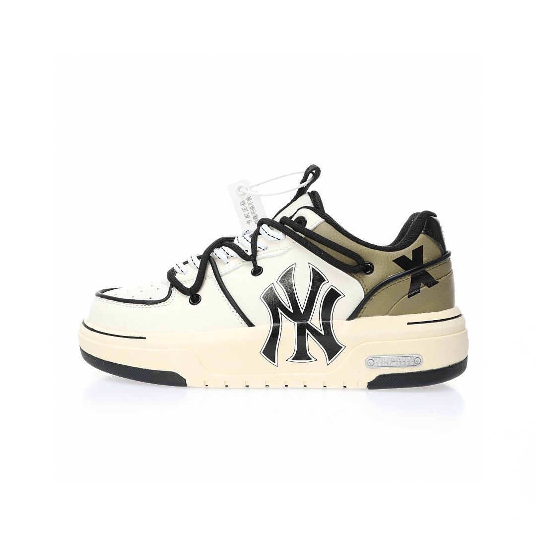 New York Yankees x MLB Chunky Liner Low 皮革米棕黑NY印花綁繩