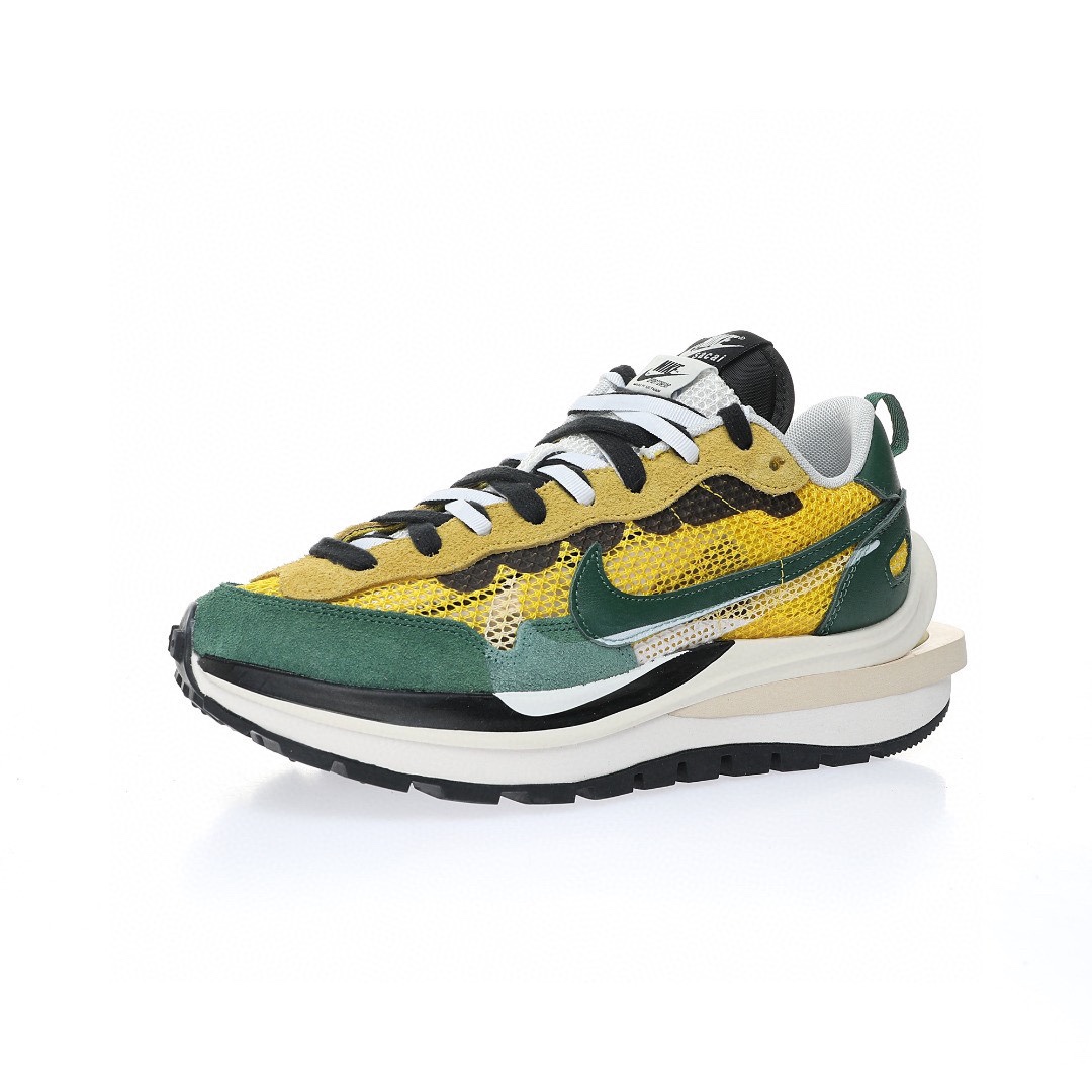 Sacai x Nike VaporWaffle 3.0"Tour Yellow"系列改良馬拉松變形解構前衛設計五層底休閒運動慢跑鞋「透吸深綠黃白大重疊雙鈎子」