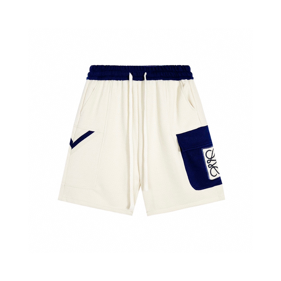 Loewe/羅意威新品華夫格拼接大口袋繡花織帶短褲