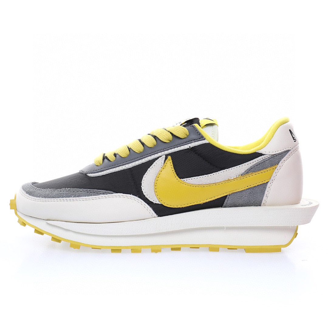 Undercover x Sacai x Nike LDWaffle"Bright Citron"重疊設計前衛華夫變形休閒慢跑鞋「白黃黑影子灰」