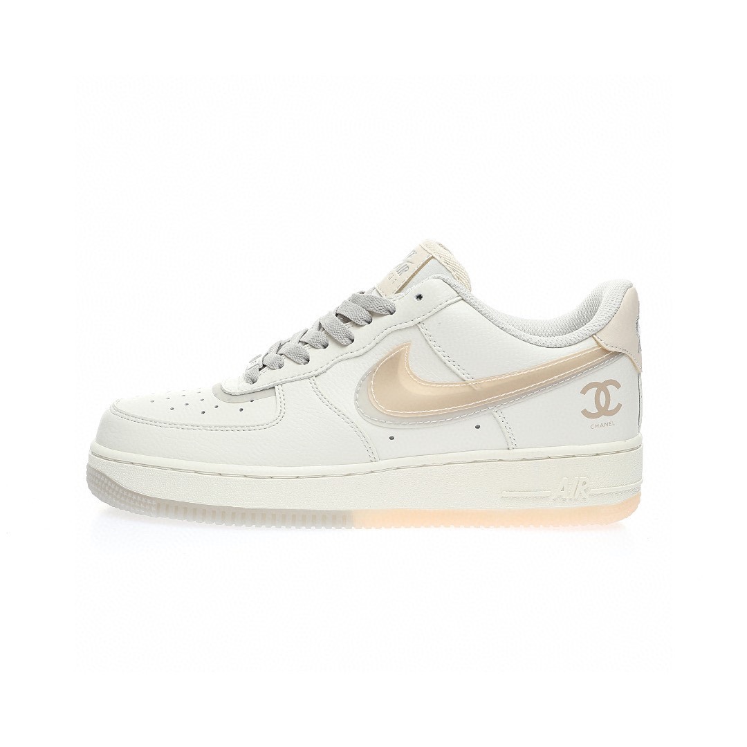 Nike Air Force 1 「米白灰淡黃CC香奈兒雙鈎」