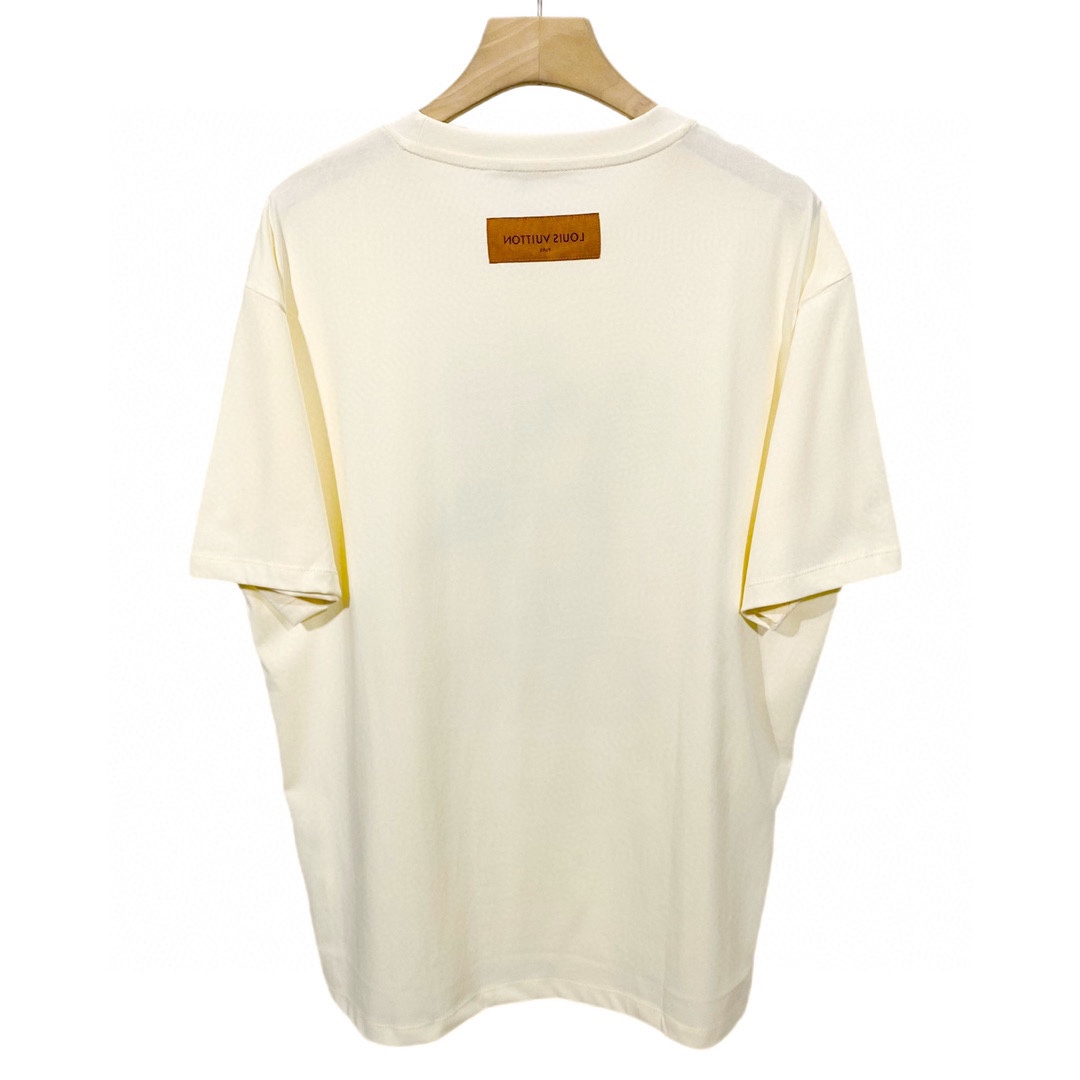 Louis Vuitton/路易威登 秀場限定23ss新款萬針刺繡老化兔子聯名圖案經典圓領短袖