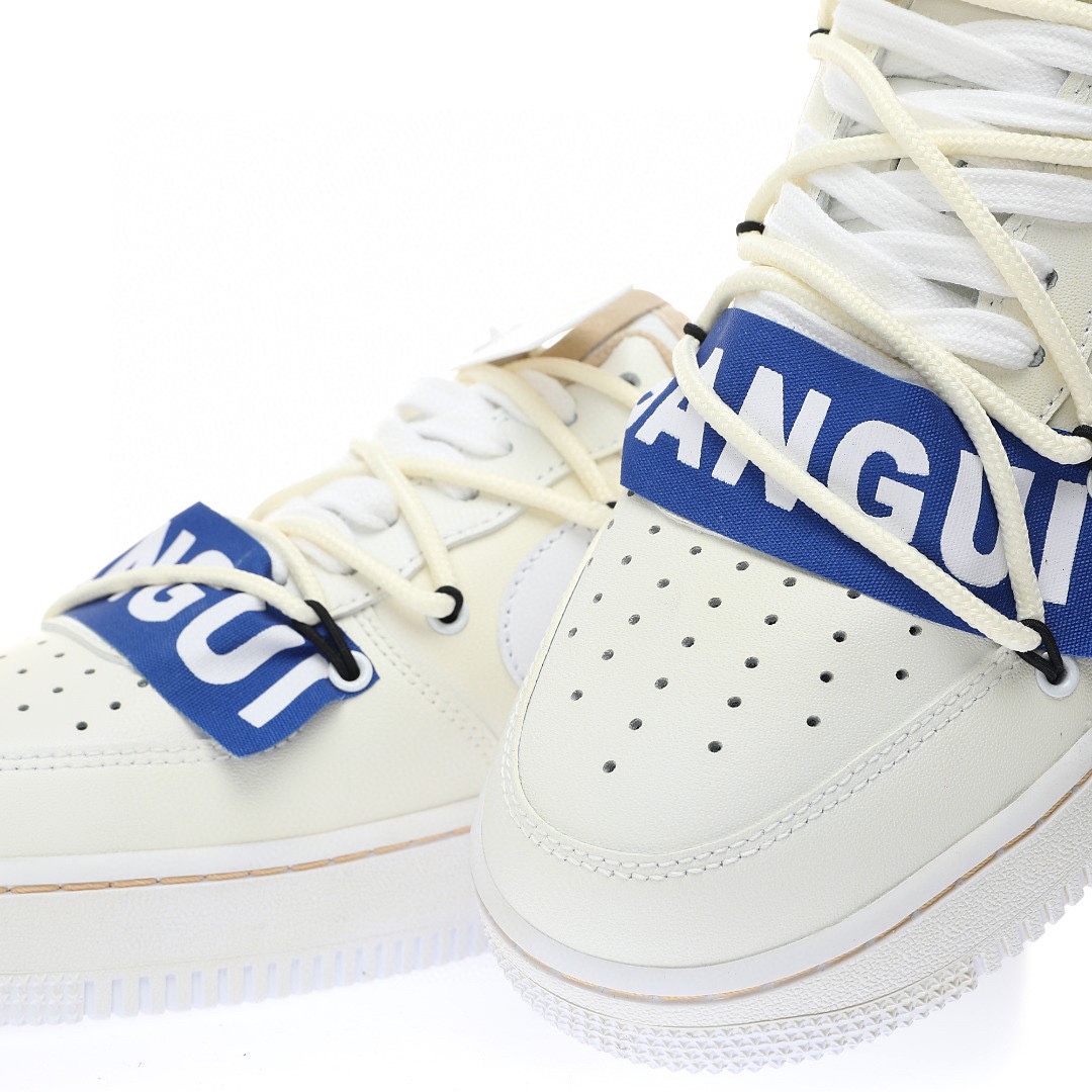 Nike Air Force 1 「米白寶藍黃笑臉綁繩」