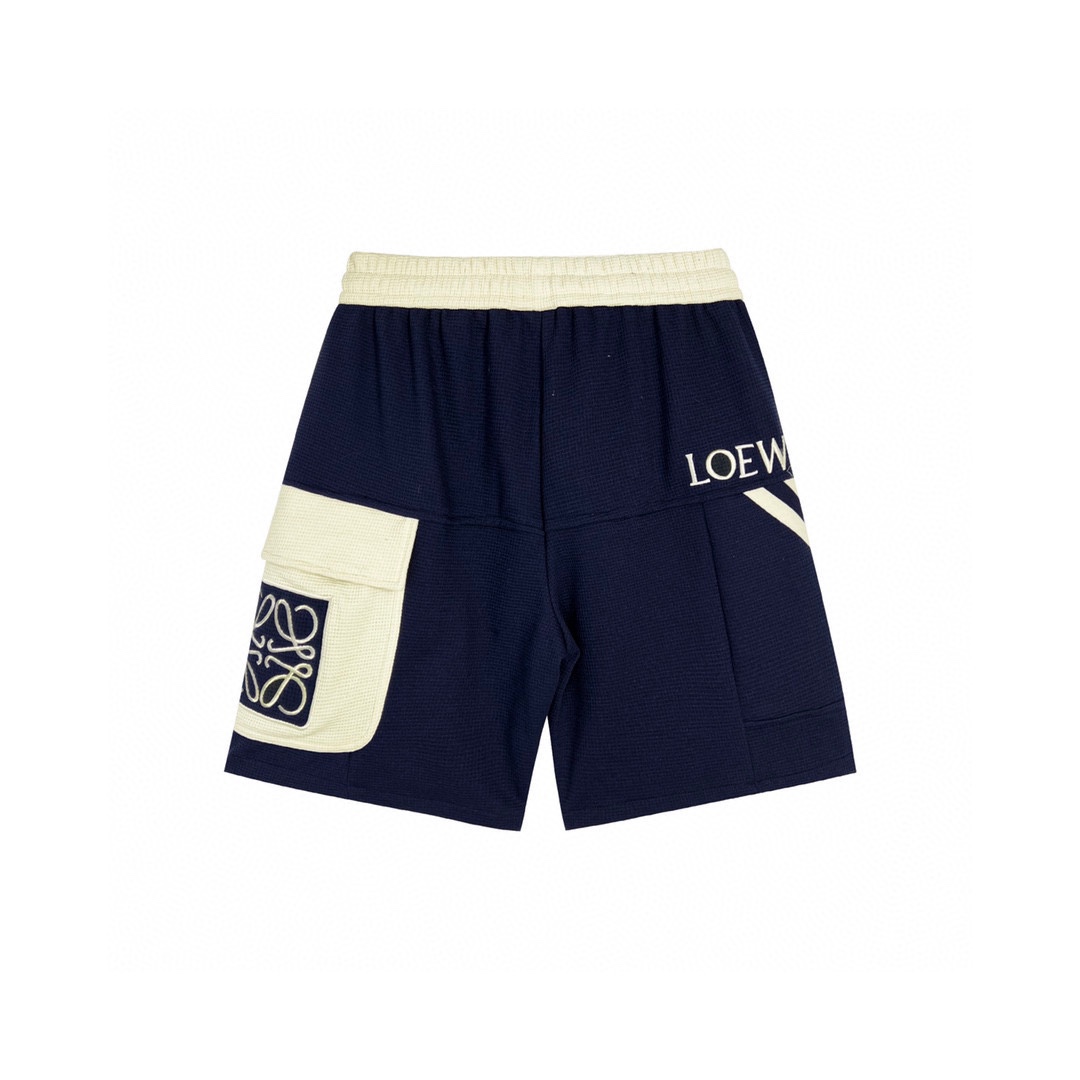 Loewe/羅意威新品華夫格拼接大口袋繡花織帶短褲