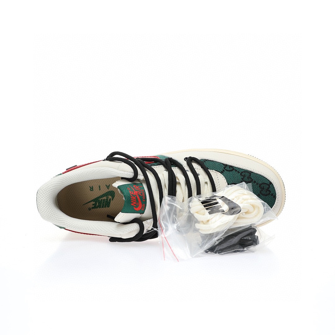Nike Air Force 1 07 LV8 Low"Beige White/Green/Black GG"空軍一號經典低幫百搭休閒運動板鞋「拼接米白紅綠黑GG布綁繩」