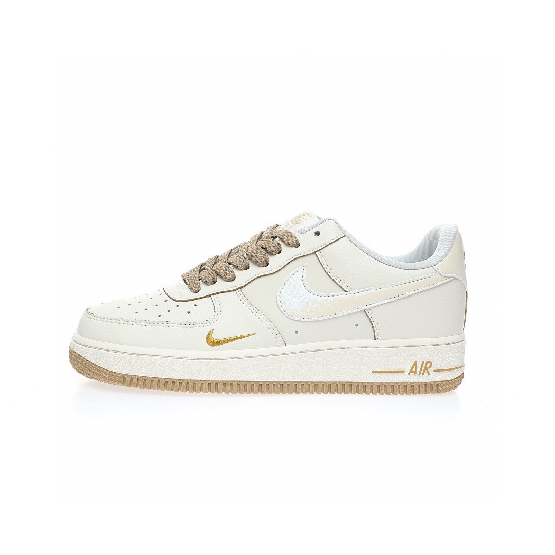 Nike Air Force 1 “皮革米白淺棕金小鉤”