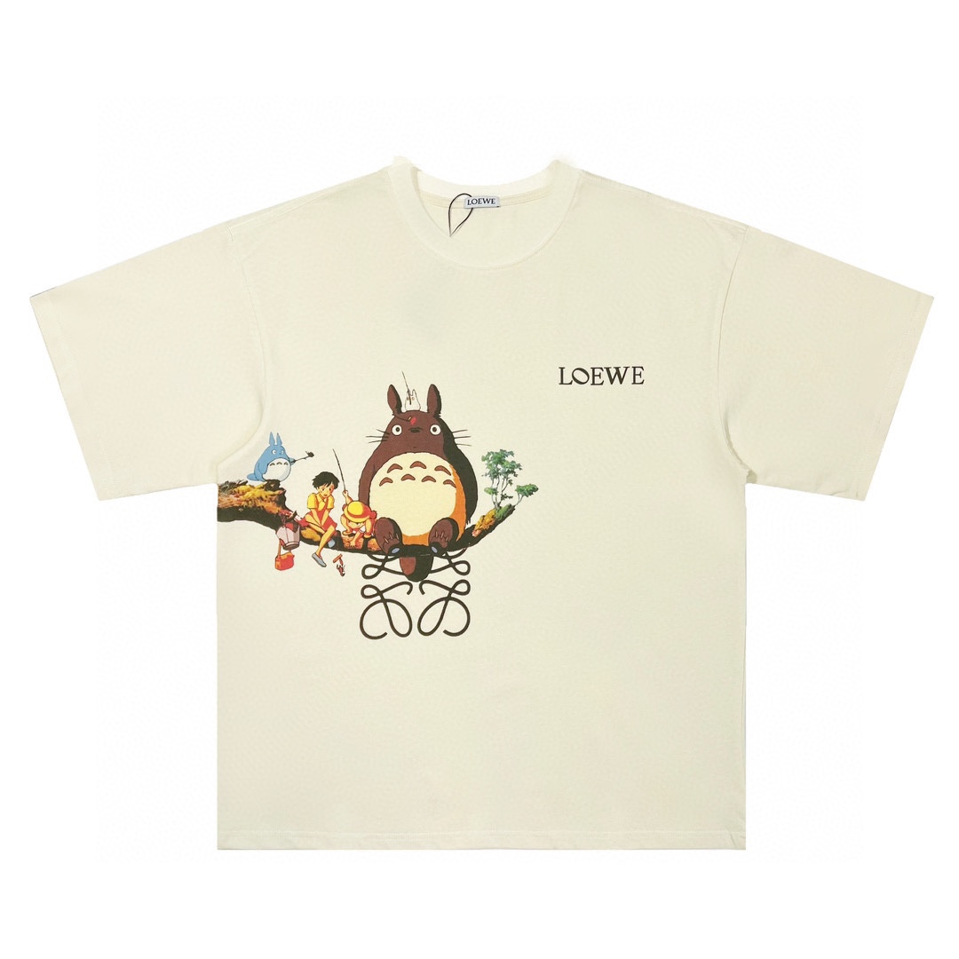 LOEWE/羅意威 23SS新款 龍貓logo圖案字母純色休閒短袖男T恤女