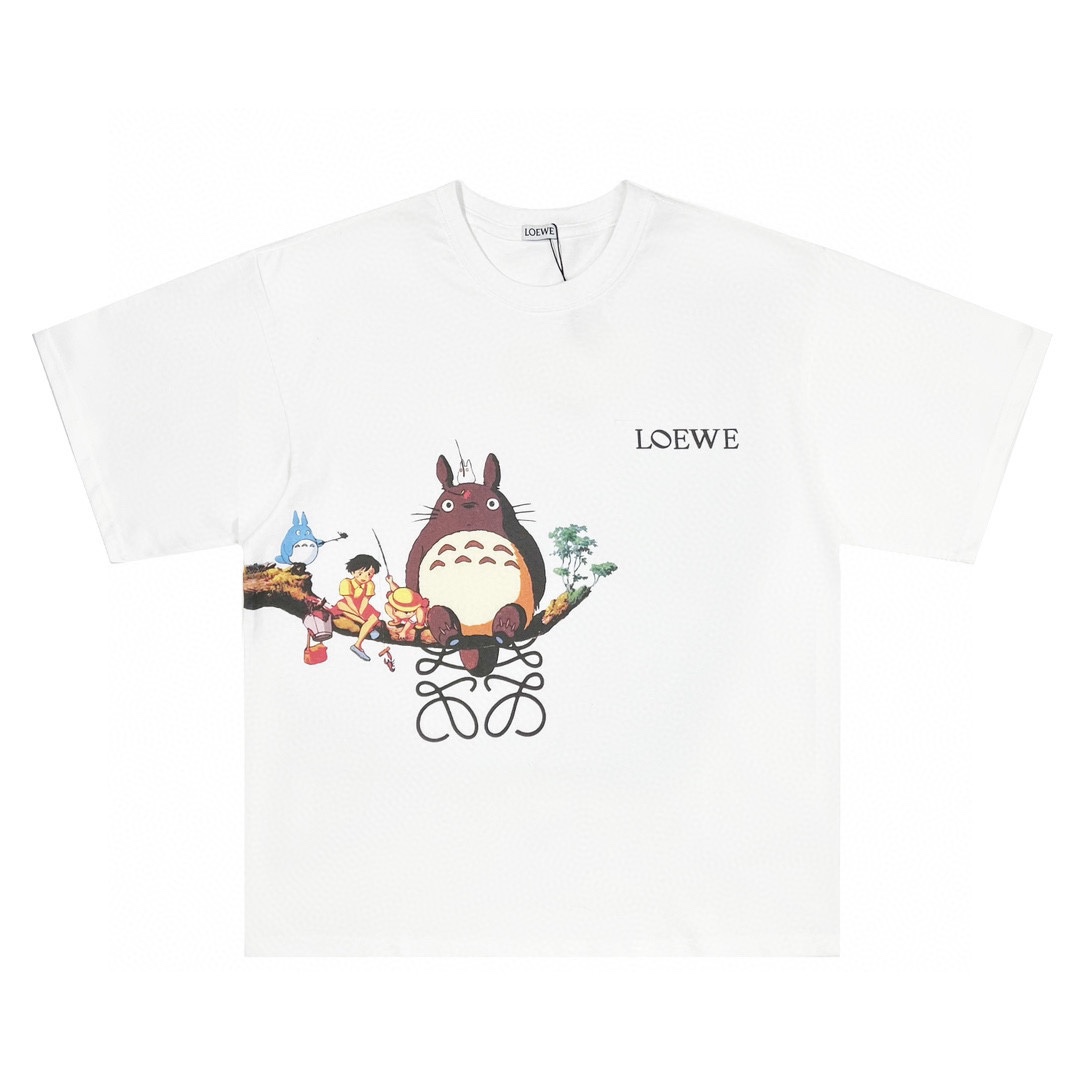 LOEWE/羅意威 23SS新款 龍貓logo圖案字母純色休閒短袖男T恤女