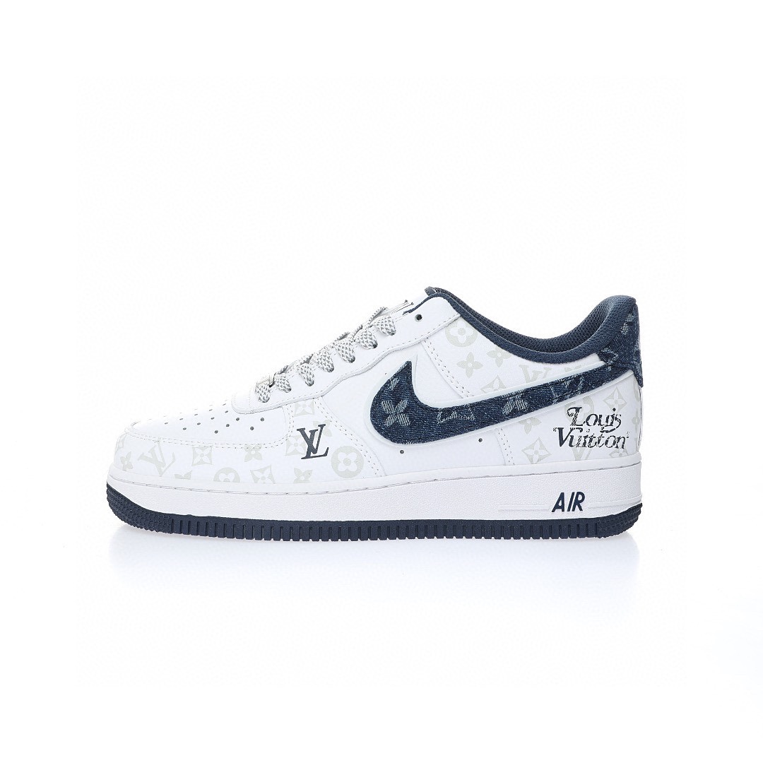 Louis Vuitton x Nike Air Force 1 「皮革白牛仔深藍灰LV老花」