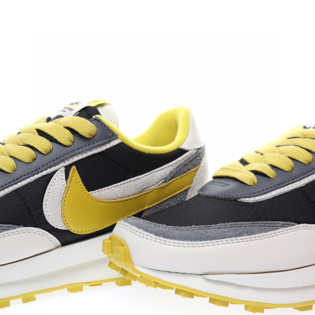 Undercover x Sacai x Nike LDWaffle"Bright Citron"重疊設計前衛華夫變形休閒慢跑鞋「白黃黑影子灰」