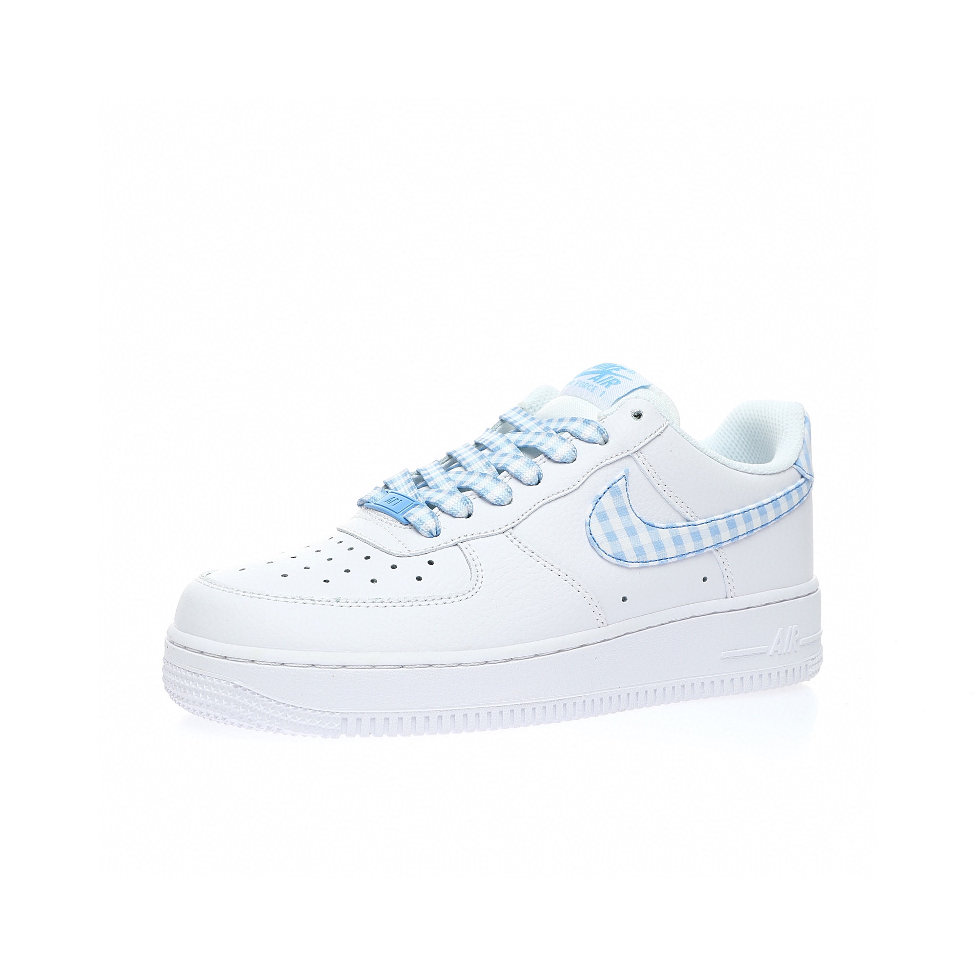 Nike Air Force 1 “皮革白淺藍條紋格子”