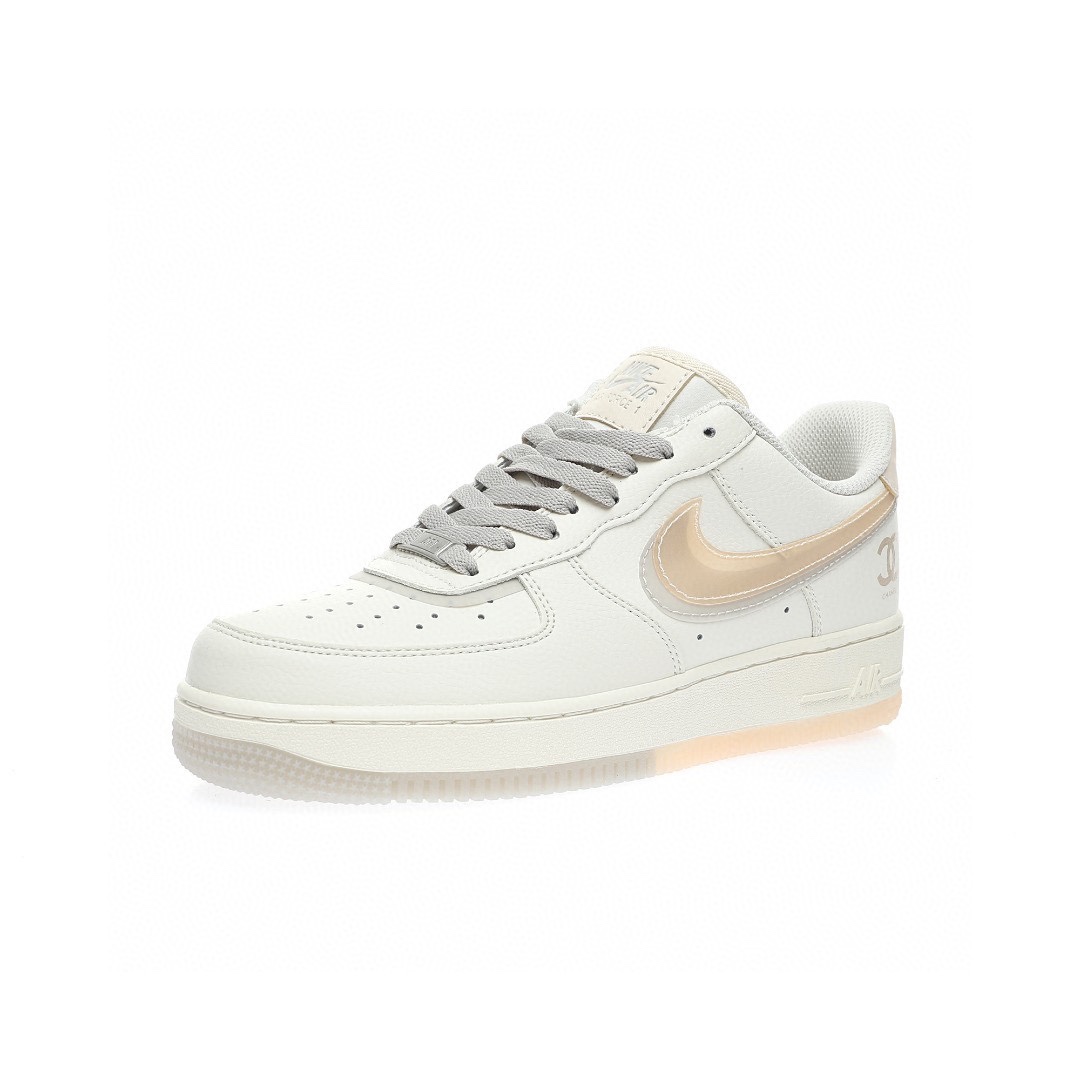 Nike Air Force 1 「米白灰淡黃CC香奈兒雙鈎」