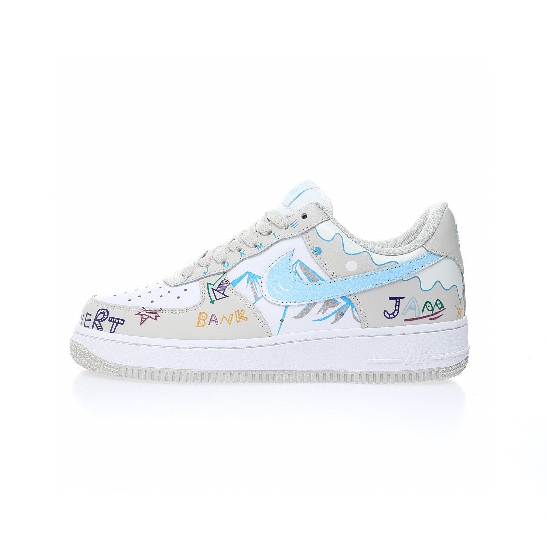 Nike Air Force 1 “皮革灰白藍彩色雪山塗鴉”