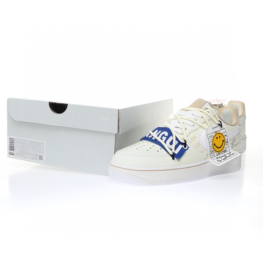 Nike Air Force 1 「米白寶藍黃笑臉綁繩」