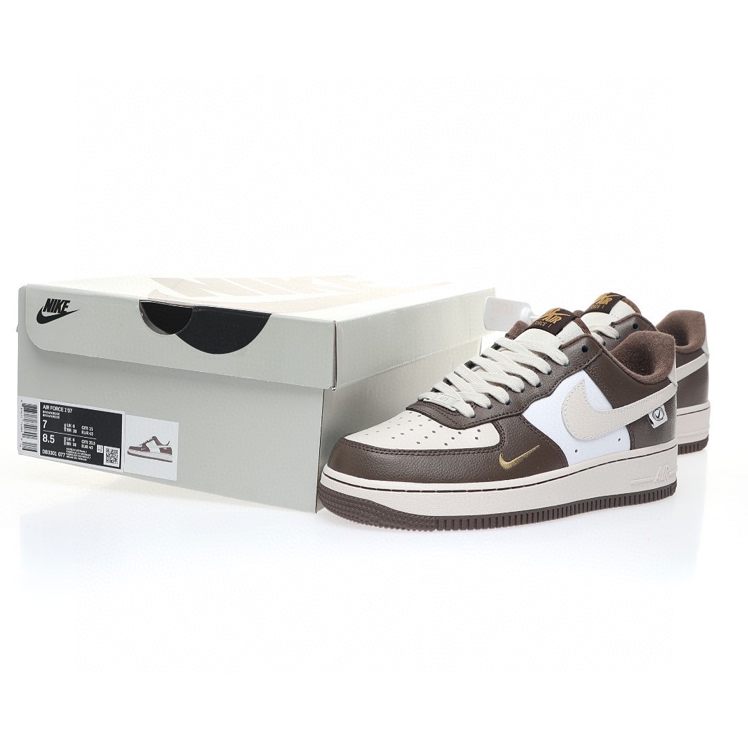 Nike Air Force 1 「皮革巧克力棕白金小鈎」