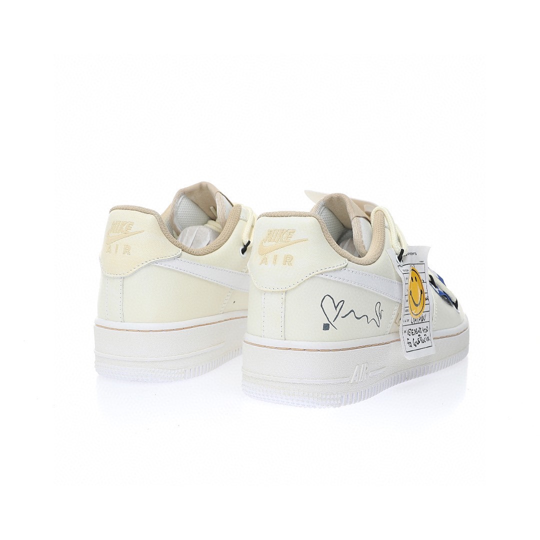 Nike Air Force 1 「米白寶藍黃笑臉綁繩」