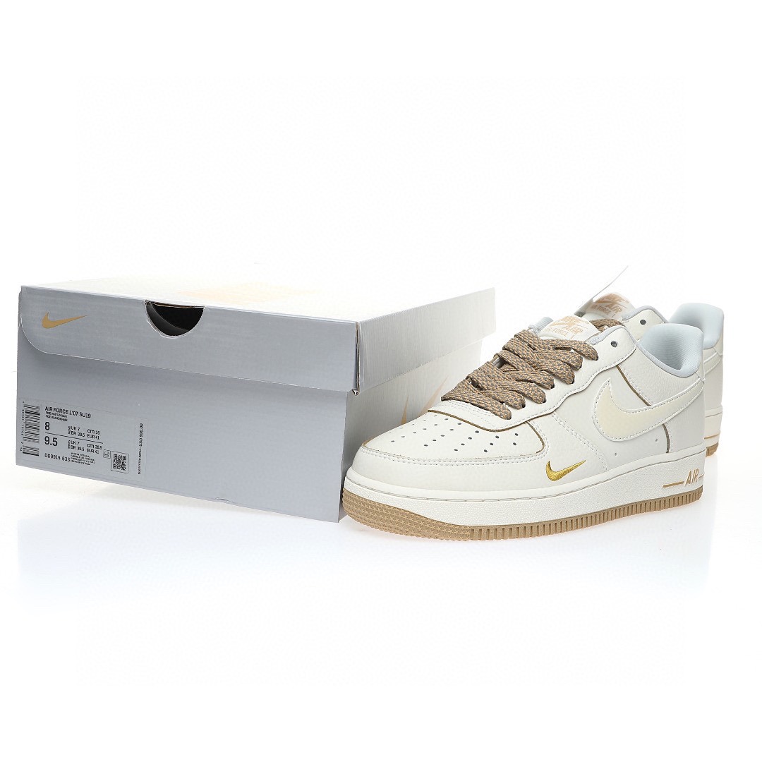 Nike Air Force 1 “皮革米白淺棕金小鉤”