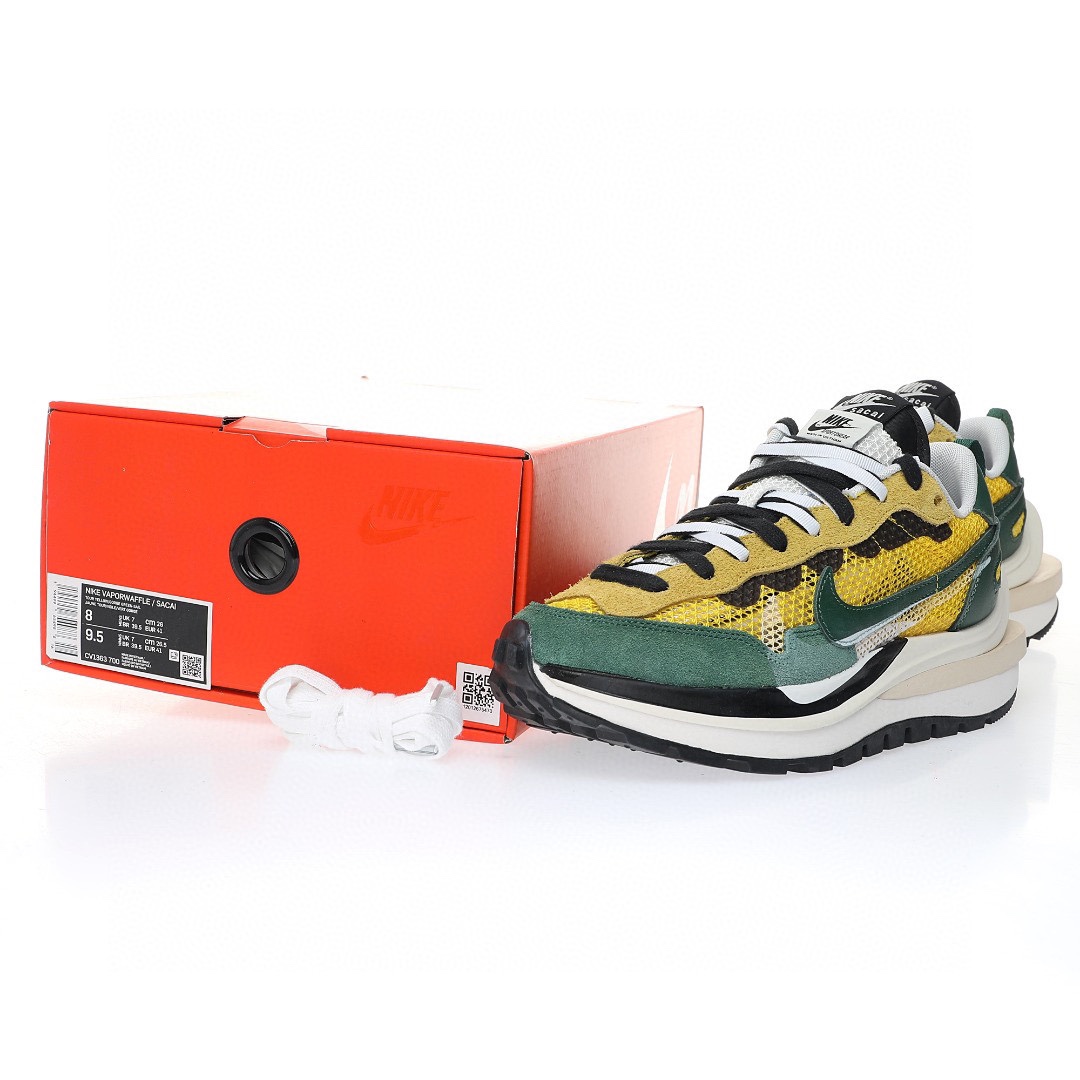 Sacai x Nike VaporWaffle 3.0"Tour Yellow"系列改良馬拉松變形解構前衛設計五層底休閒運動慢跑鞋「透吸深綠黃白大重疊雙鈎子」