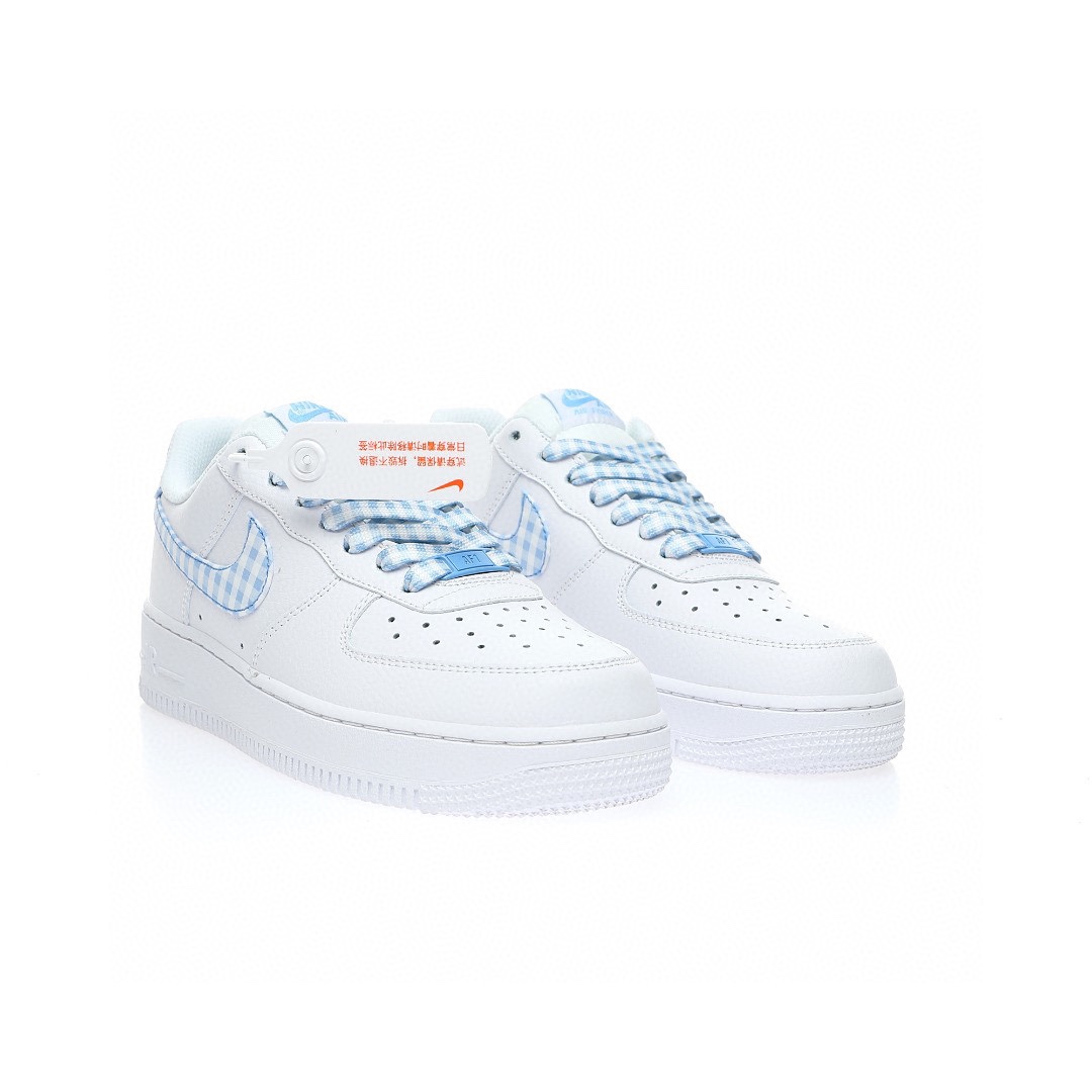 Nike Air Force 1 “皮革白淺藍條紋格子”