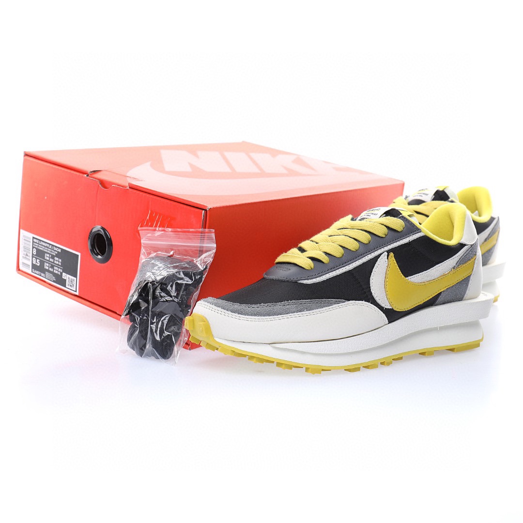 Undercover x Sacai x Nike LDWaffle"Bright Citron"重疊設計前衛華夫變形休閒慢跑鞋「白黃黑影子灰」
