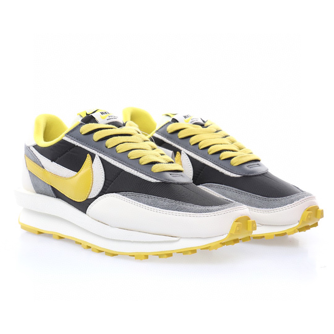 Undercover x Sacai x Nike LDWaffle"Bright Citron"重疊設計前衛華夫變形休閒慢跑鞋「白黃黑影子灰」