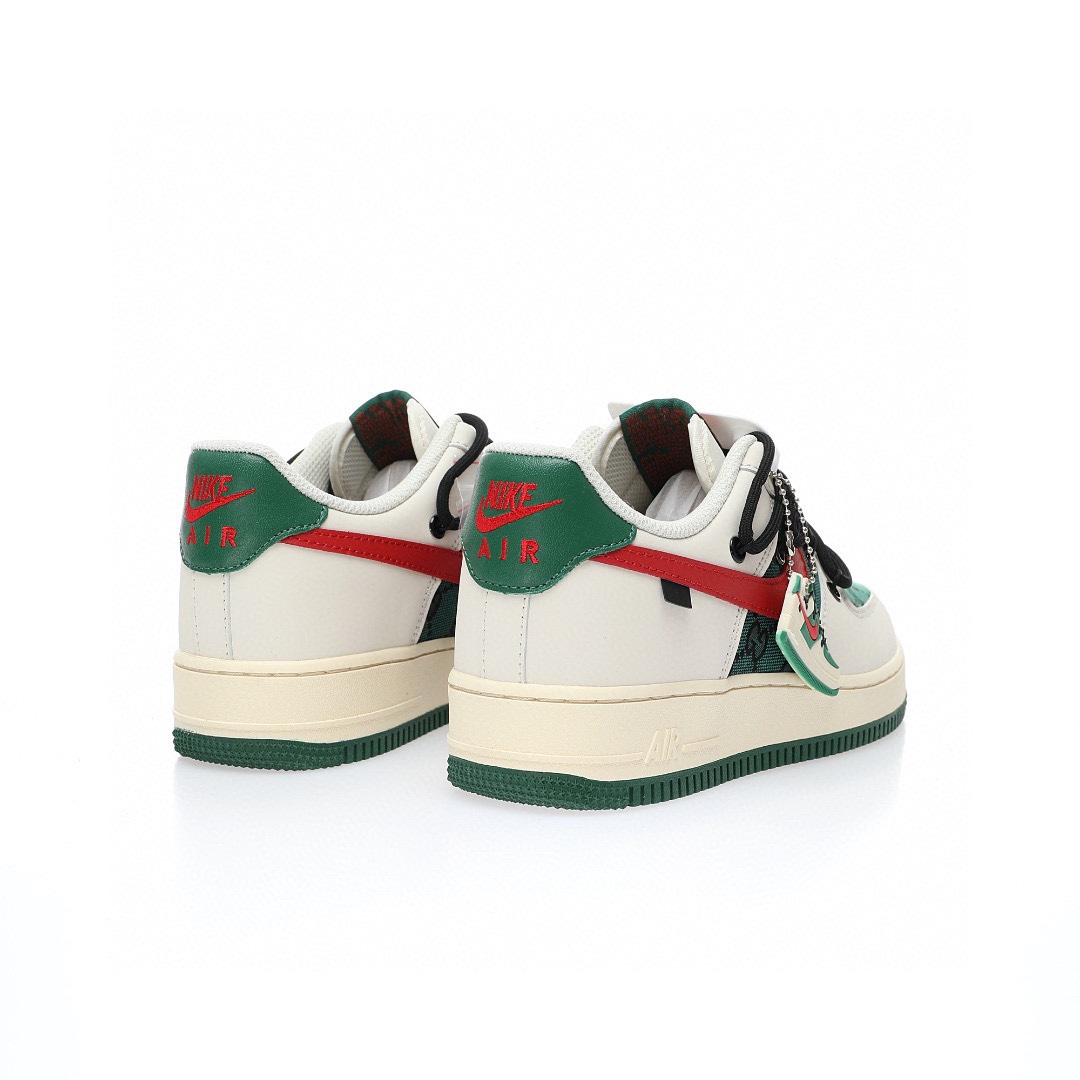 Nike Air Force 1 07 LV8 Low"Beige White/Green/Black GG"空軍一號經典低幫百搭休閒運動板鞋「拼接米白紅綠黑GG布綁繩」