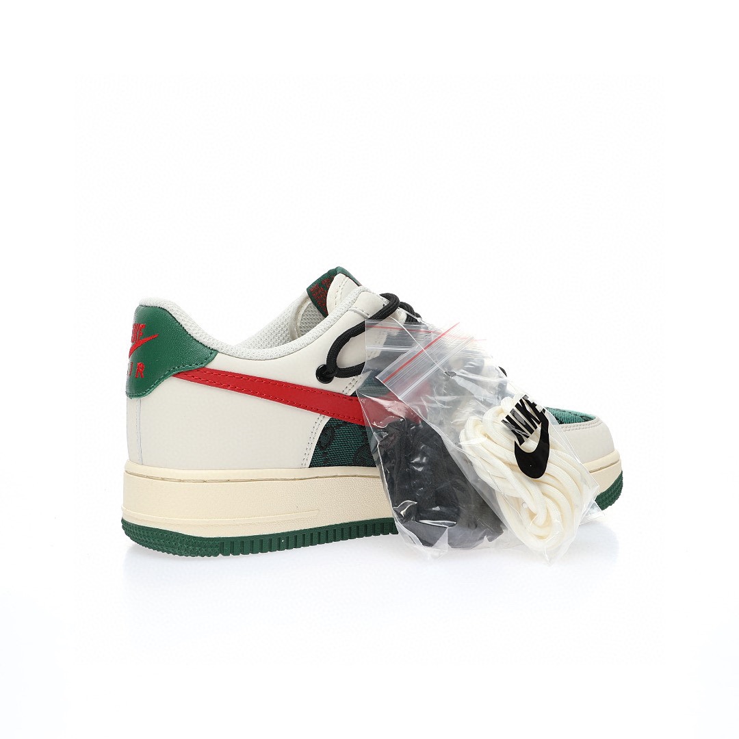 Nike Air Force 1 07 LV8 Low"Beige White/Green/Black GG"空軍一號經典低幫百搭休閒運動板鞋「拼接米白紅綠黑GG布綁繩」