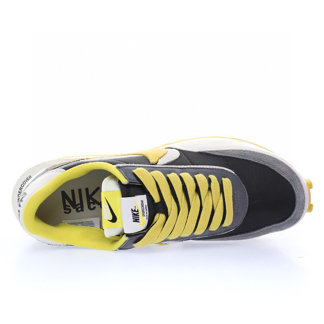Undercover x Sacai x Nike LDWaffle"Bright Citron"重疊設計前衛華夫變形休閒慢跑鞋「白黃黑影子灰」