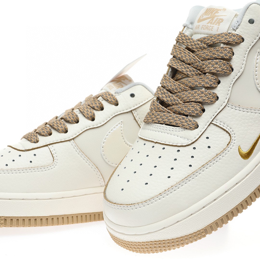 Nike Air Force 1 “皮革米白淺棕金小鉤”