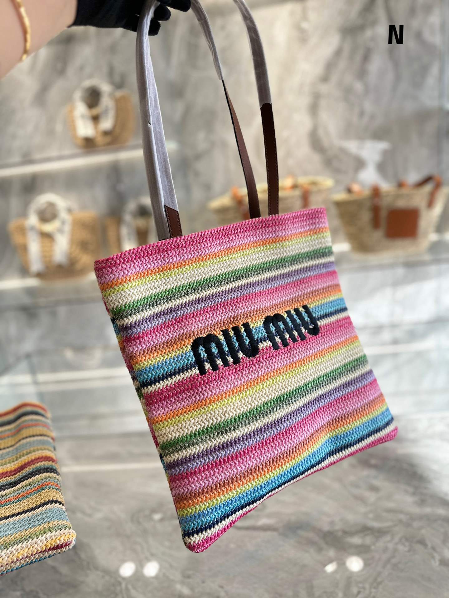 MiuMiu☆RAFFIA TOTE BAG☆ラフィアコットントートバッグ